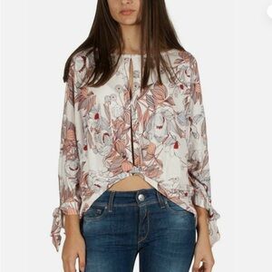 Free People Floral Blouse in Cream and Pink